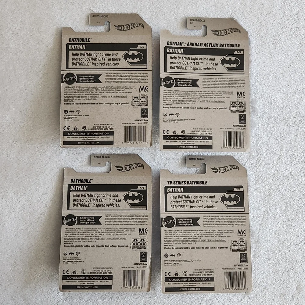 🦇🚗Hot Wheels Batman Batmobile Set – 4 Cars – TV & Movie Versions – NWT